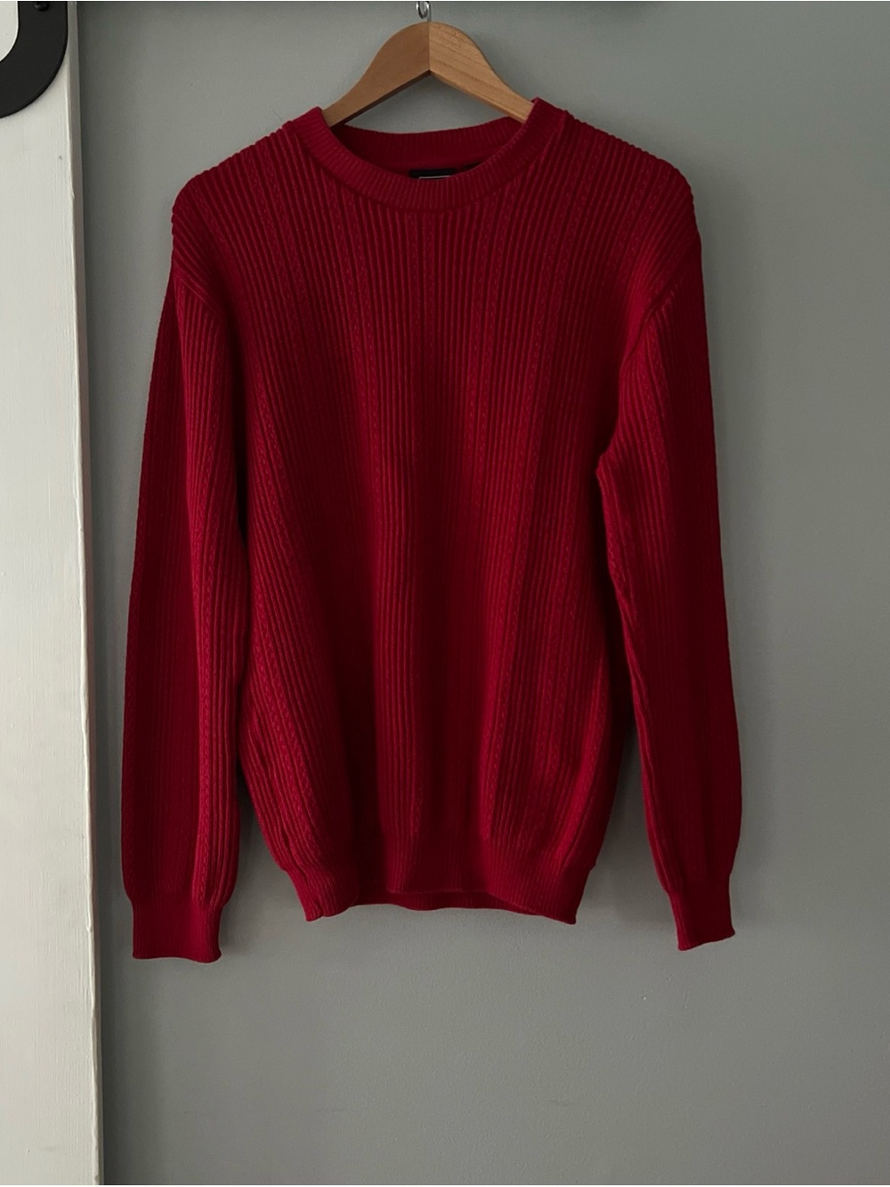 Haggar Men’s Large Pullover Ribbed Knit Sweater Red Crimson 100% Cotton